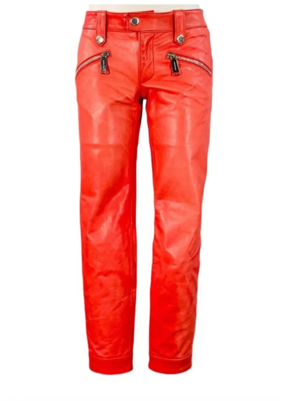 DSQUARED2 Lambs Skin Red Leather Zip-Back Trousers MSRP 1000.00